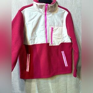 Te Verde Womens NWOT Hot Pink & White Fleece Zip Up Size Medium